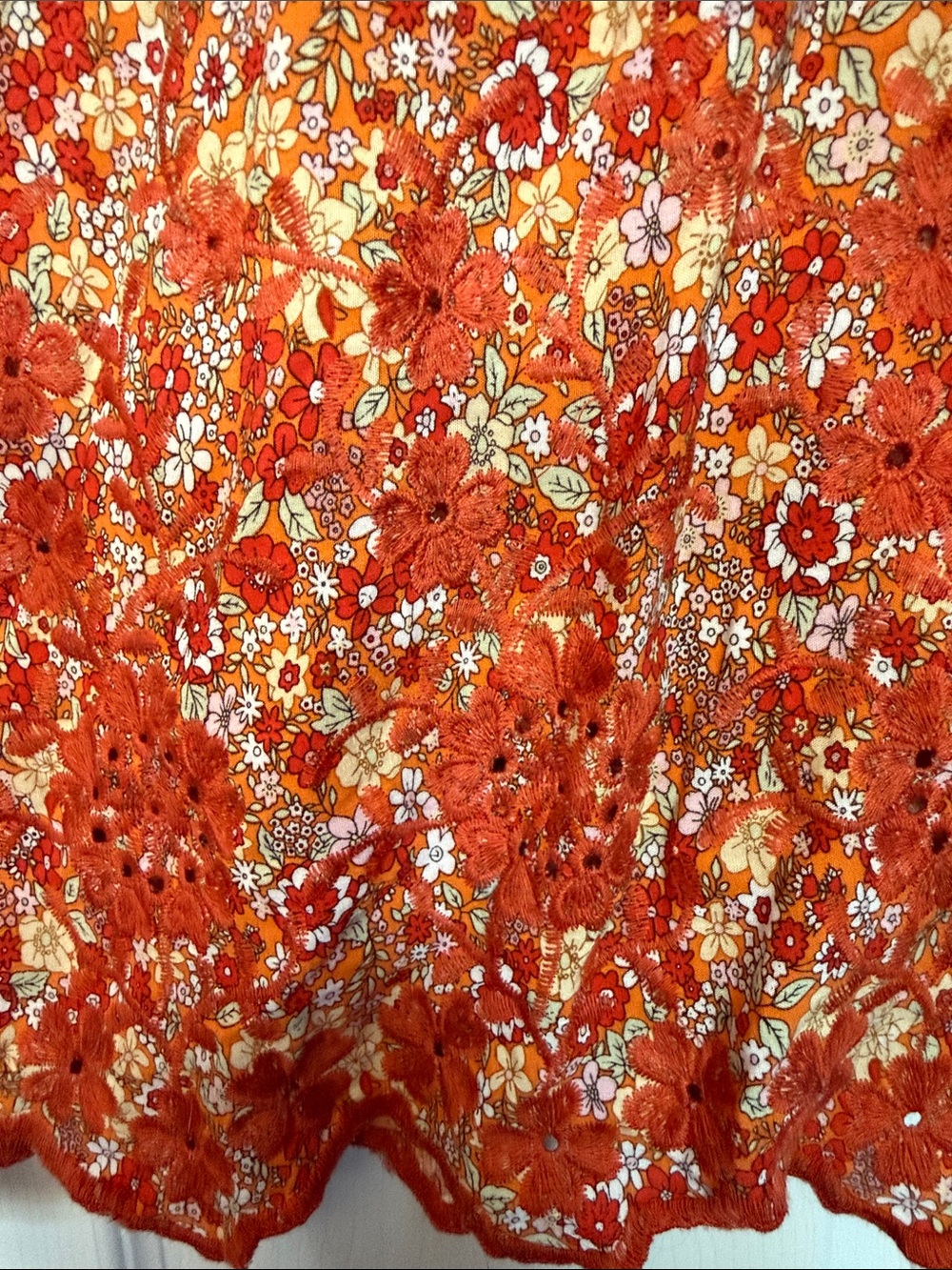 Solitaire Rust Floral Eyelet V-Neck Ruffle Sleeve Blouse - Picture 5 of 5